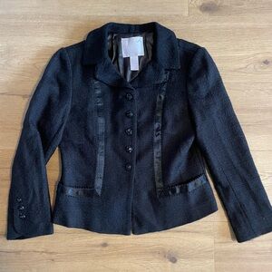 Rebecca Taylor Black Tweed Blazer Women’s size 2 Ribbon Detail